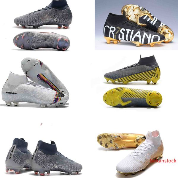

victory grey white red 100% original mercurial superfly vi 360 elite fg soccer shoes outdoor football boots mens cr7 soccer cleats