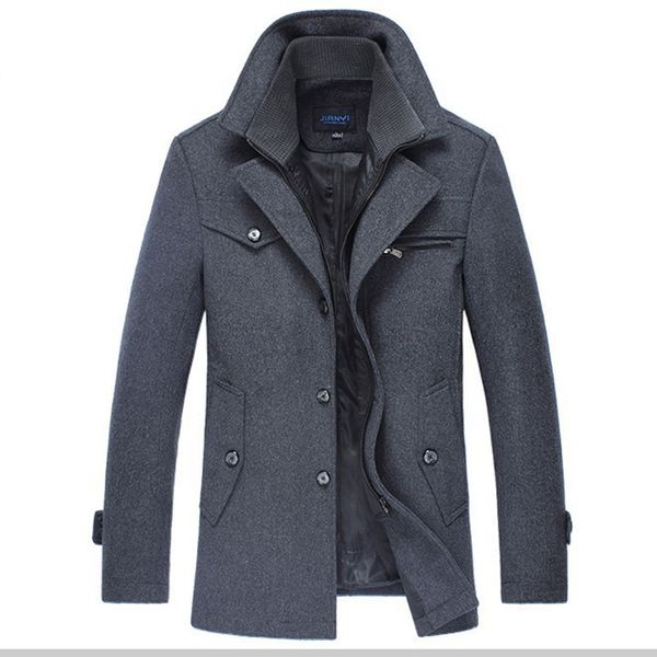 

autumn winter men business casual woolen coat warm trench coat slim fit wool pea cotton-padded outerwear plus size m-5xl-e, Black