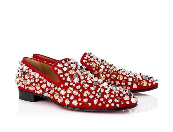

men loafers spiked red bottom shoes dress weddng rollerboy spikes flat studded black blue red suede mens slip on fashion bussines shoe