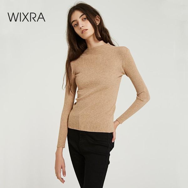 

wixra women slim sweaters and pullovers 2019 autumn winter turtleneck solid all base match knitted sweater, White;black