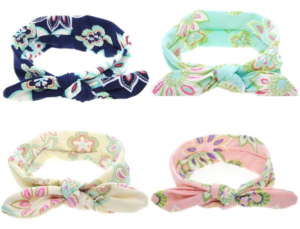 

cute baby bowknot flower print headbands turban head wrap soft knot hairbands kids bandanas hair accessories, Slivery;white