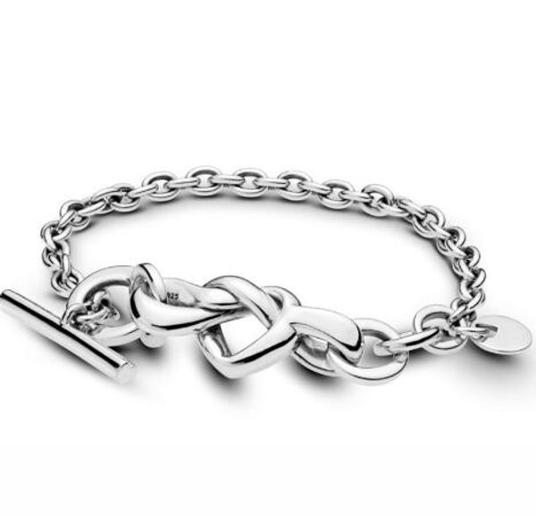 

оригинал 925 серебряный браслет knotted сердце сердце украшено t-link застежка браслет fit женщин шарма шарика ювелирных изделий, Black