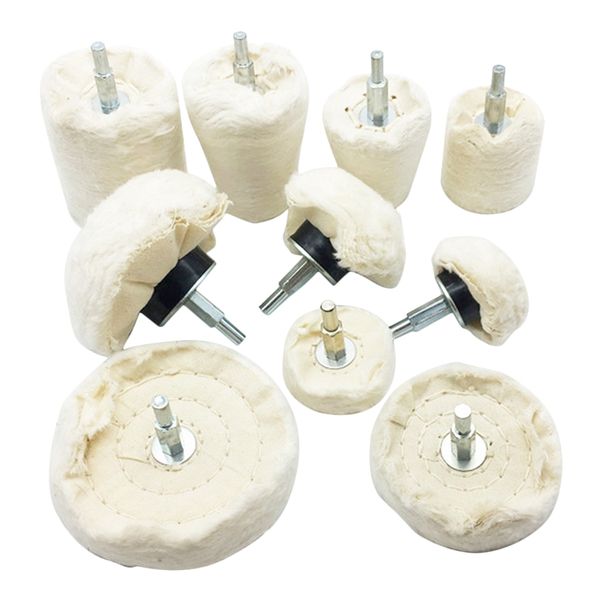 

promotion--10 pcs 6mm shank cotton polishing wheels cloth buffing wheel grinder for jewelry wood metal abrasive tools cone brush