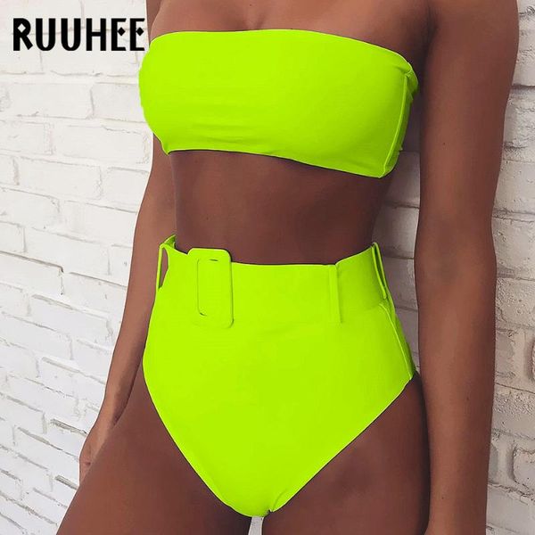 

ruuhee 2019 bikini bandeau swimwear swimsuit push up women hight waist bikini set pool bathing suit padded female beachwear
