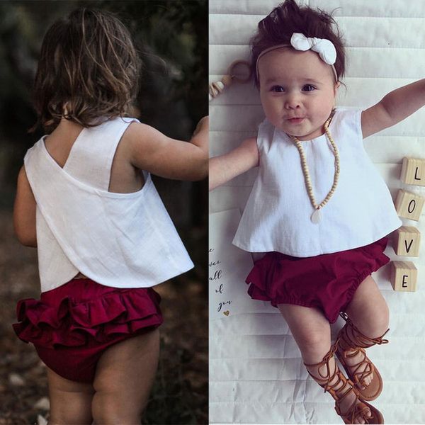 

3pcs infant toddler kids baby girl vest+shorts pants+headband clothes outfit summer simple design classic girls sets clothes, Blue