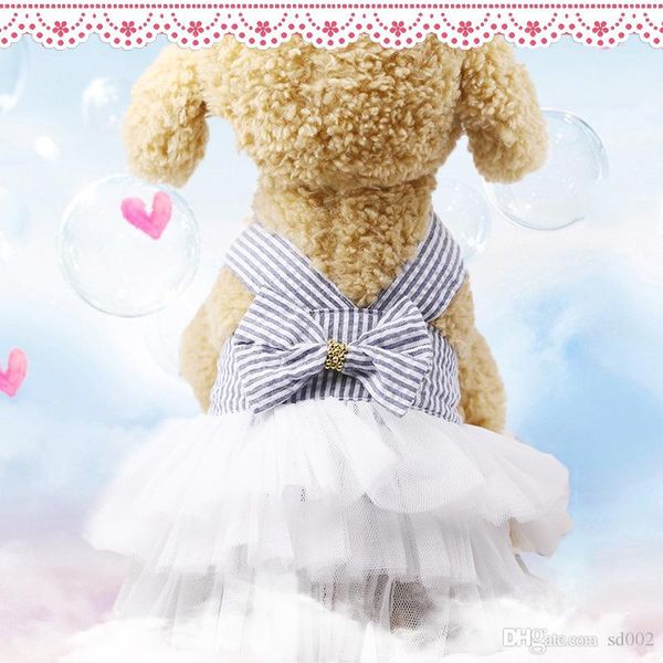 

stripe camisole pet dog clothes blue bow gauze skirt doggy petticoat spring and summer pink new pattern denim 8 5gcb1