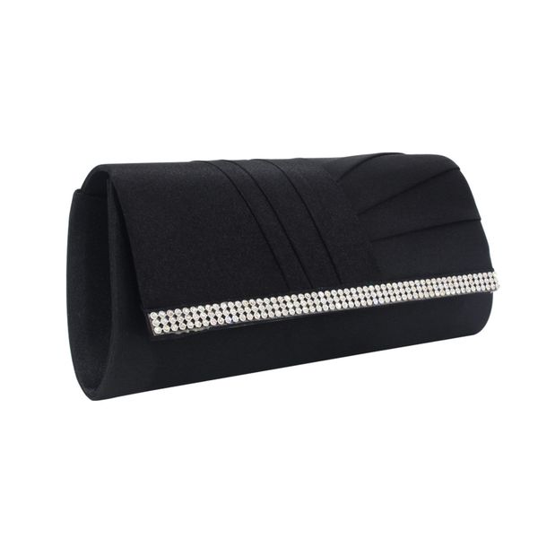 

solid rhinestone evening bags elegant satin clutch bag black female envelope shoulder pouch business party purse with chain