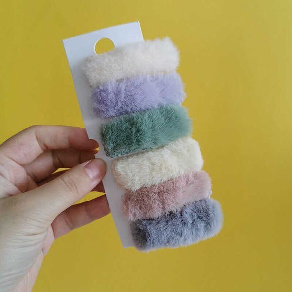 

cute candy color plush hair clip sweet girl square bb barrettes soft 2pcs hair accessories, Slivery;white