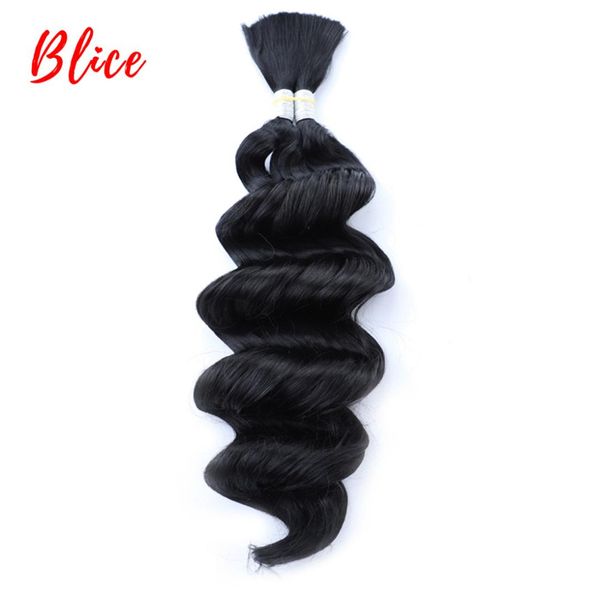 

blice no weft loose deep synthetic hair bundles 18 "-24" 1pcs nature color bulk crochet synthetic hair extensions for women, Black