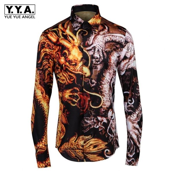 

2019 new mens shirt fashion brand chinese dragon print shirts korean man casual slim fit shirt luxury plus size chemise homme, White;black