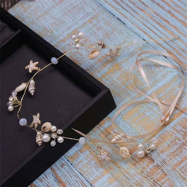 

мода простого морской звезды оболочки оголовье bridesmade девушка цветок венчание пляж волосы ювелирных украшений для волос, Golden;white