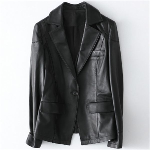 

2020 женщины весна подлинная real овцы кожаные куртки h38, Black