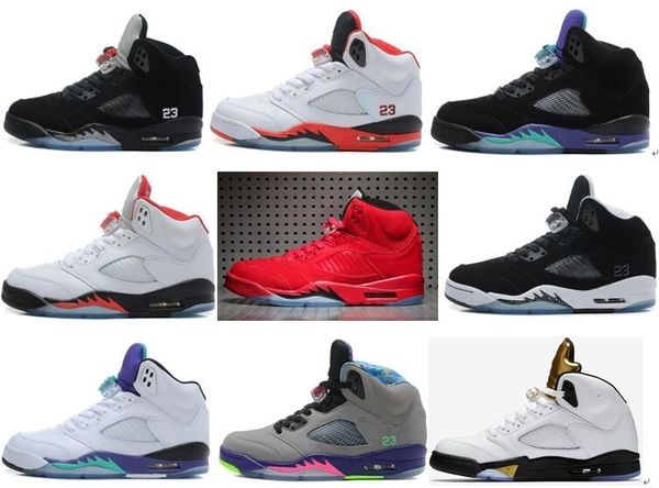 

5 men basketball shoes olympic og metallic gold raging bull blue suede black metallic space jam fire red sport sneakers