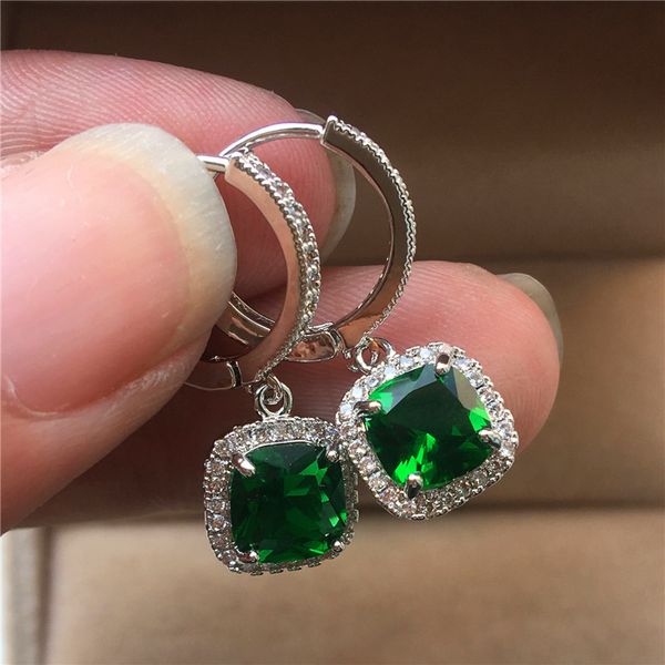 

luxury female small drop earrings with zircon vintage silver color wedding earrings for women black blue green stone earrings