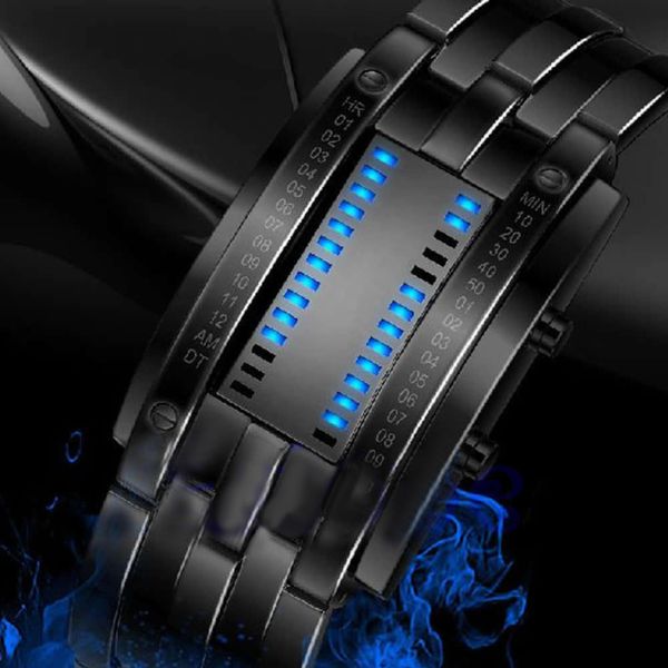 

creative digital watch full steel binary wrist watch women led electronic sport watches waterproof men's clock men relojes, Slivery;brown