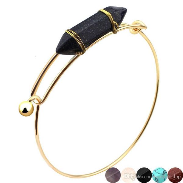 

2016 turquoise bangle bracelets 6 colors bullet shape natural stone adjustable bangle for women fashion jewelry bracelet, Black