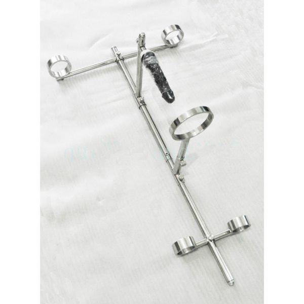 Dispositivi di castità Telaio interamente in acciaio inossidabile Spreader Bar Slave Hand Collar alla caviglia Restraints # R43