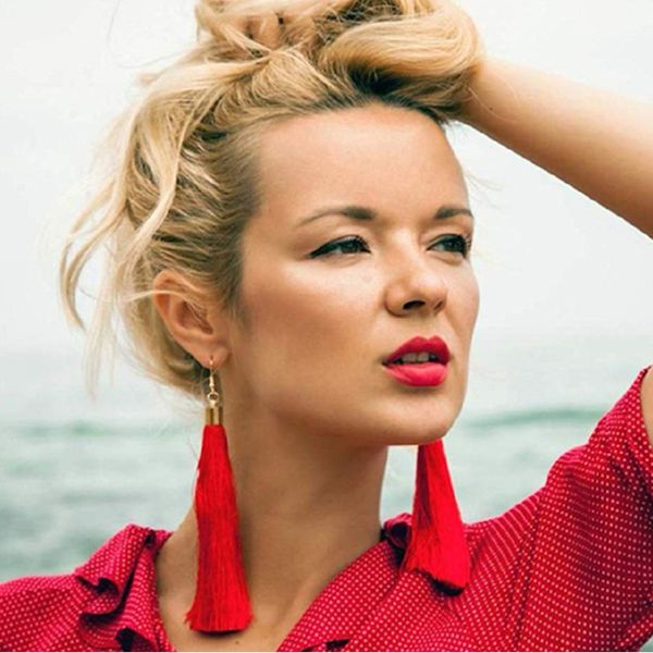 

zhini brand tassel earrings women fashion jewelry bohemian drop dangle black long earrings silk fabric ethnic vintage earrings, Silver