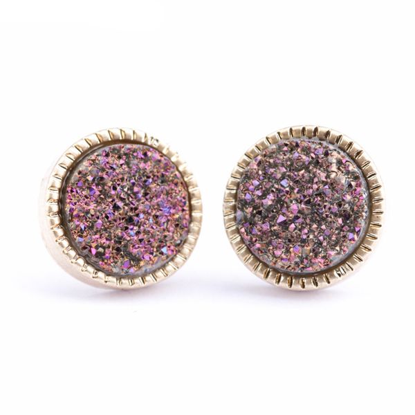 

бесплатная доставка новые стили druzy drusy стад золотой смолы округлость серьги сообщение смешанные цвета геометрические ювелирные изделия, Golden;silver