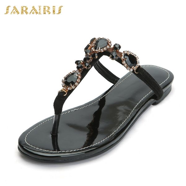 

sarairis luxury large size 47 customized leisure women shoes woman summer csystals casual sandals flip&flops, Black