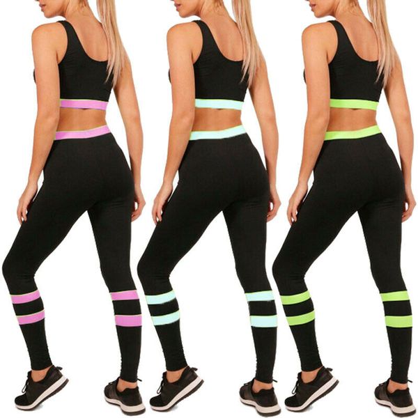 

new women's yoga set sport gym yoga vest bra sports jog long pants outfit wear set 2 piece patchwork high waist skinny 2020