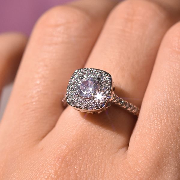 

solid s925 sliver square diamond ring for women 2 s anillos bizuteria wedding jewelry white z gemstone diamond ring box, Golden;silver