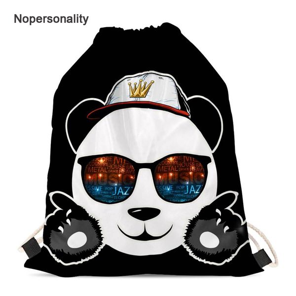 

nopersonality cute panda print drawstring bag black teenager girls school backpacks small kids girls travel storage package