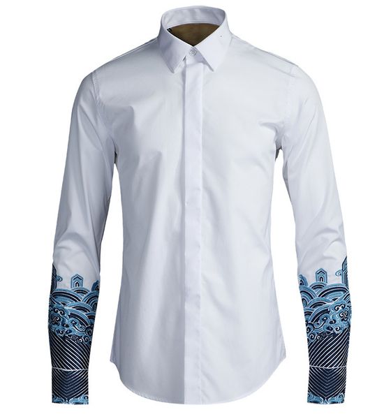 

men shirt luxury cuff embroidered long sleeve mens shirts fashion brand design mens dress shirts plus size 4xl man, White;black