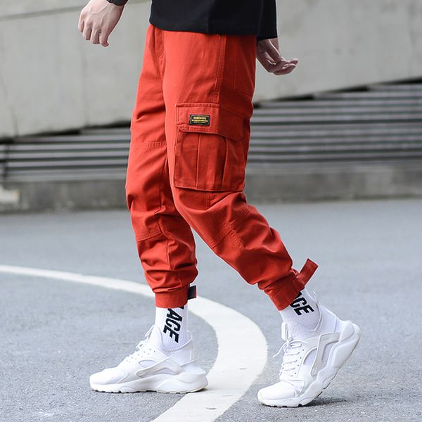

fashion streetwear men jeans loose fit big pocket cargo pants elastic waist harem trousers camouflage hip hop joggers pants men, Blue