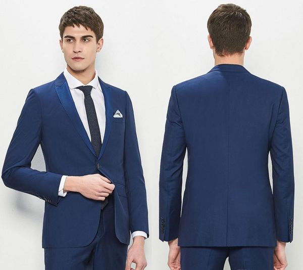 I più nuovi smoking dello sposo slim fit blu scuro vestito da uomo migliore tacca bavero groomsman uomo abiti da sposa sposo (giacca + pantaloni)