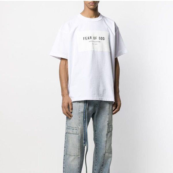 

fog short sleeve sixth season double line fear of god hip hop loose patch men and women tide cotton t-shirt, White;black