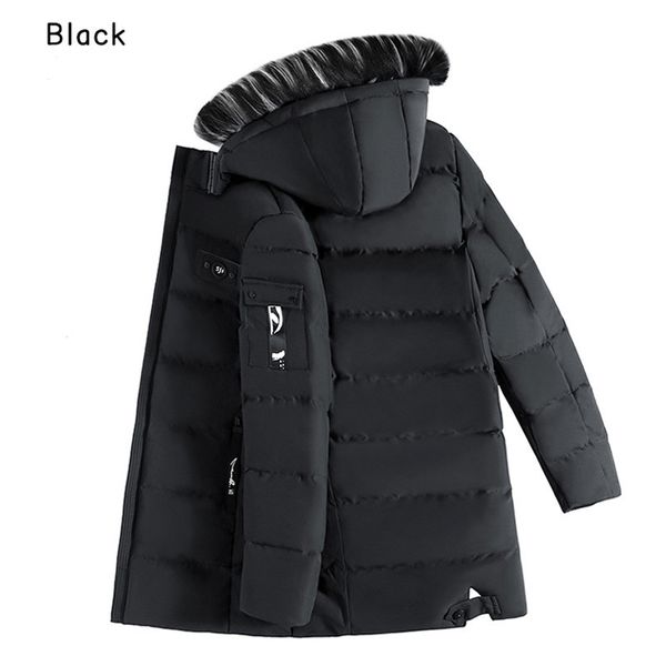 

stock men's casual jacket 2018 hooded mens winter down coat long boys parkas outwear male clothes size l-4xl large size, Black