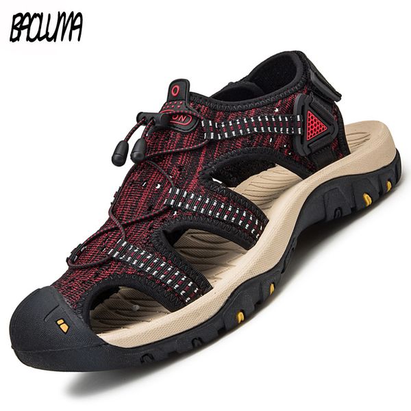 

new fashion breathable men sandals leather summer beach shoes men's sandal shoes soft bottom breathable slip on driving, Black