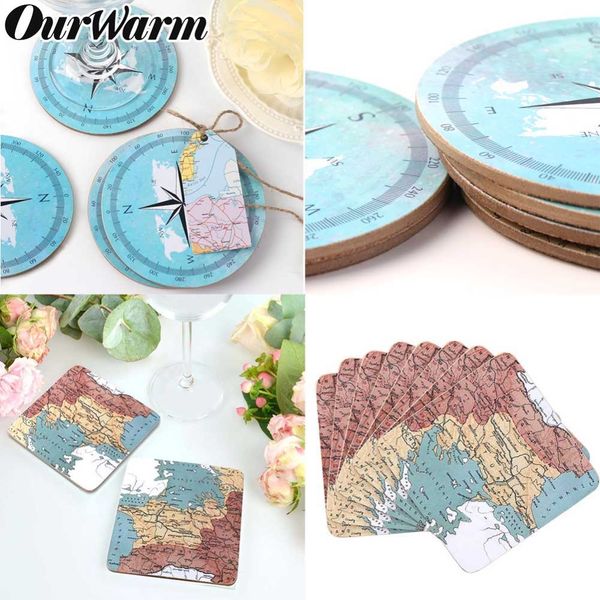 

ourwarm абсорбент natural cork coaster карты мира компас placemat напиток кубок mat кофе чай теплоизолирующая подставка термостойкого cup co