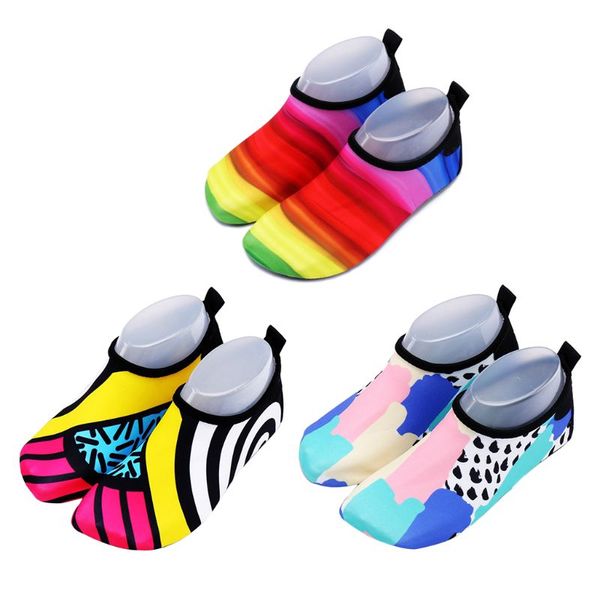 

beach pool water shoes rainbow contrast colored print swimming aqua socks quick-dry barefoot surfing slip-on socks
