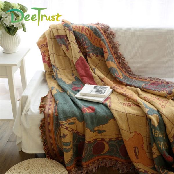 

retro plaid map thickening tassel cotton blanket sofa throws on sofa/bed/plane cover home decorative double sides cobertor