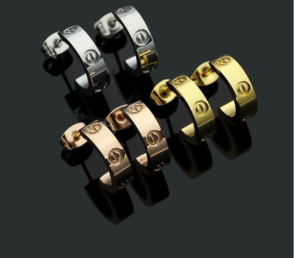 

Fa hion brand wedding tud earring 18k gold ilver ro e gold tainle teel love diamond hoop earring men women couple jewelry gift