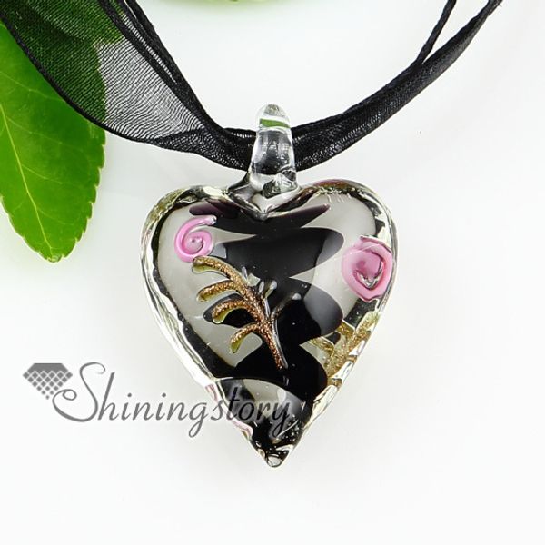 

heart swirled glitter lampwork murano italian venetian handmade glass necklaces pendants colored fashion jewellery, Silver
