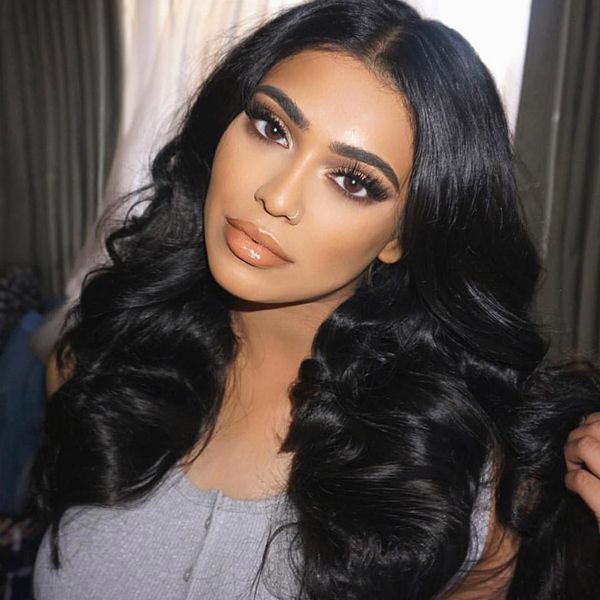 

lace front human hair wigs pre plucked full lace front wigs with baby hair brazilian body wave wig 180 density, Black