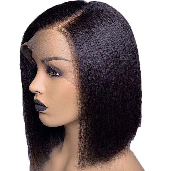 

black short bob wigs natural straight full wig synthetic lace front wig with middle parting heat resistant hair for black women