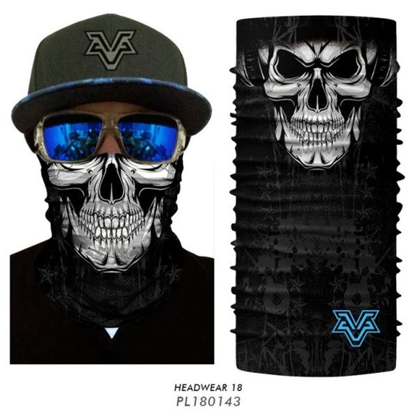 

3d seamless balaclava magic scarf neck face mask ghost skull skeleton head bandana shield headband headwear bandana men bicycle, Black