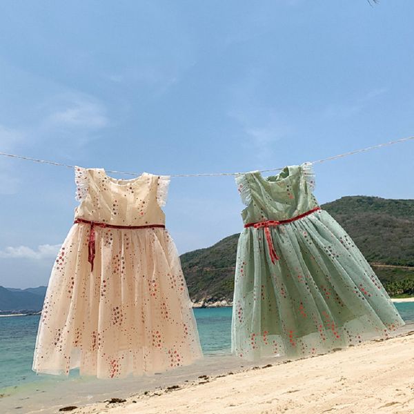 

2020 summer new arrivals girls fashion princess layer dress kids star dresses, Red;yellow