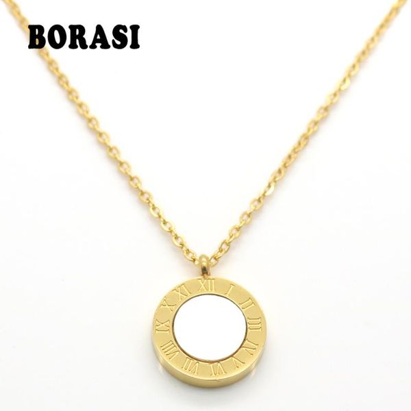 

new necklace pendant roman letters two-sided shell pendant necklace woman fashion jewelry design stainless steel chain rose gold, Silver