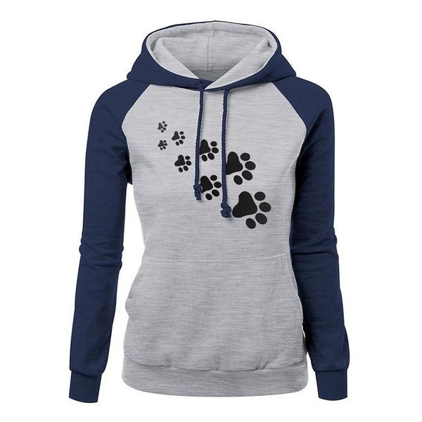 

women sweatshirt women designer clothes woman clothes casual women half dog paw print hoodies color block long sleeve sweatshirt, Black