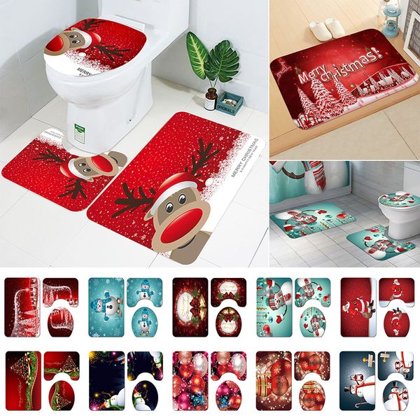 

3pcs christmas bathroom non-slip pedestal rug + lid toilet cover + bath mat set new home decor product