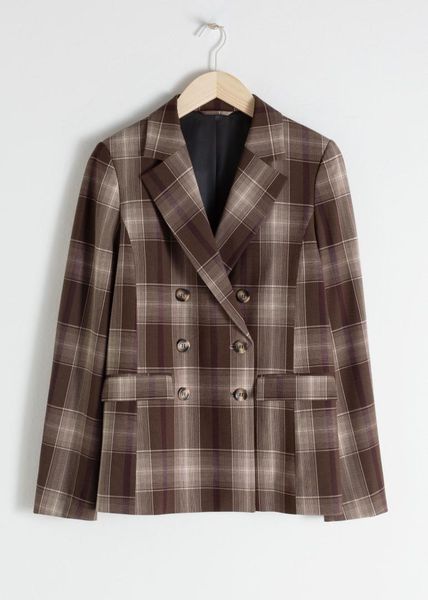 

2019 new women blazer plaid suit coat vintage british style double breasted office lady top, White;black