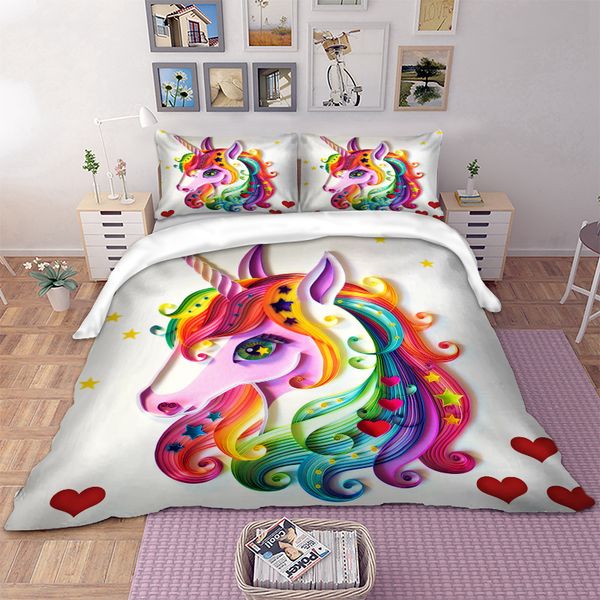 

unicorn printed bedding set for comforter colourful cartoon duvet cover set twin full  king sizes quilt cover 3 pcs