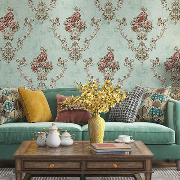 

european living room tv background wallpaper3d retro american home wall paper garden big flower non-woven bedroom
