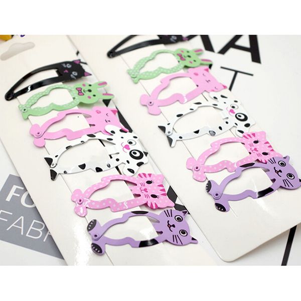 

6 pcs baby bb clips new cute cartoon metal printing colour animal girls hairpins hair clip kids headwear accessories, Slivery;white