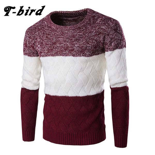 

t-bird 2017 brand sweater men casual men o-neck patchwork slim knitting mens sweaters pullovers fight color pullover knitwear, White;black